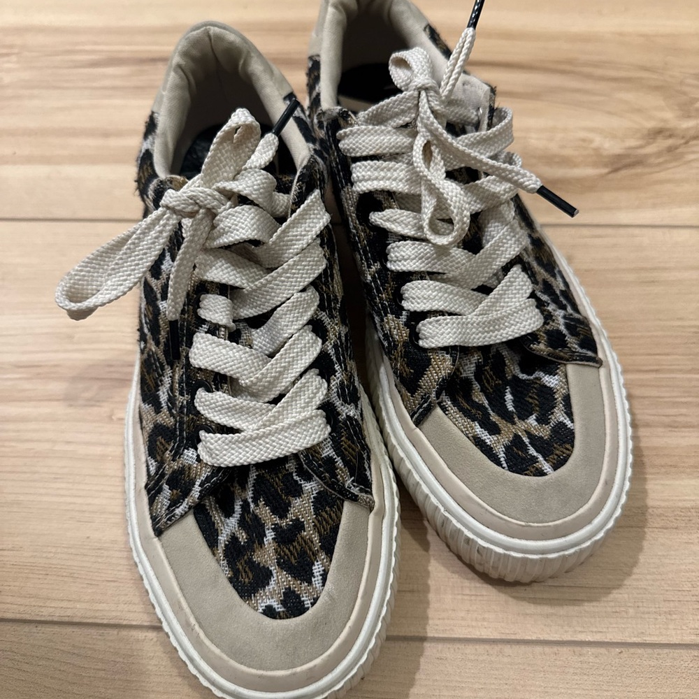Zara Leopard Print Sneakers with Cream Accents